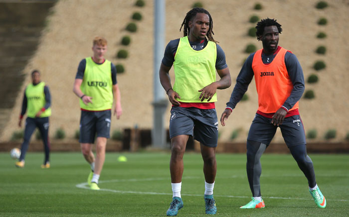 Swansea City attacking duo Renato Sanches and Wilfried Bony. Picture: @SwansOfficial/Twitter.