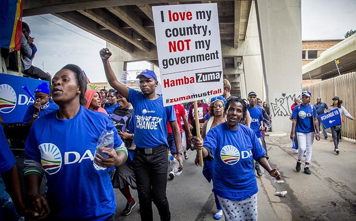 DA supporters joined the #DAMarch as they marched to Mary Fitzgerald square in Johannesburg against the leadership of President Jacob Zuma on 7 April 2017. Picture: Reinart Toerien/EWN