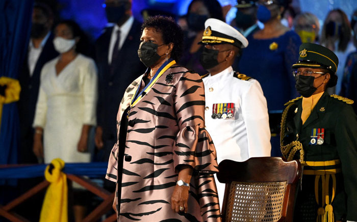 President of Barbados, Dame Sandra Mason, stands after being sworn in at the Presidential Inauguration Ceremony at Heroes Square on 30 November 2021 in Bridgetown, Barbados. Picture: Jeff J Mitchell/Pool/Getty Images/AFP