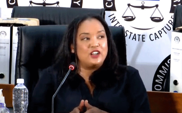 Former Trillian CEO Bianca Goodson at the state capture commission on 4 March 2021. Picture: YouTube screengrab/SABC.