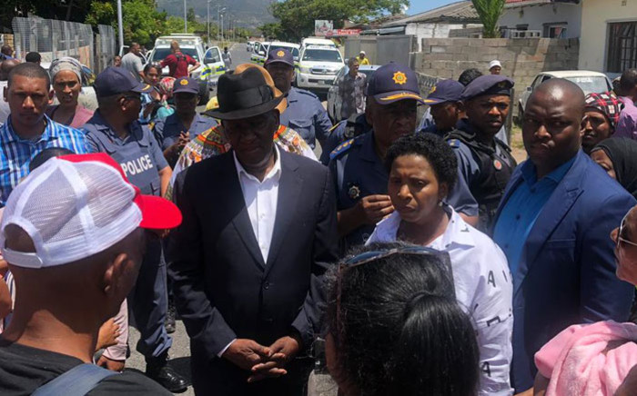 FILE: Police Minister Bheki Cele visits Bokmakierie in Athlone on 15 January 2019 where 6-year-old Brionay Daniels was caught in gang crossfire. Picture: @SAPoliceService/Twitter