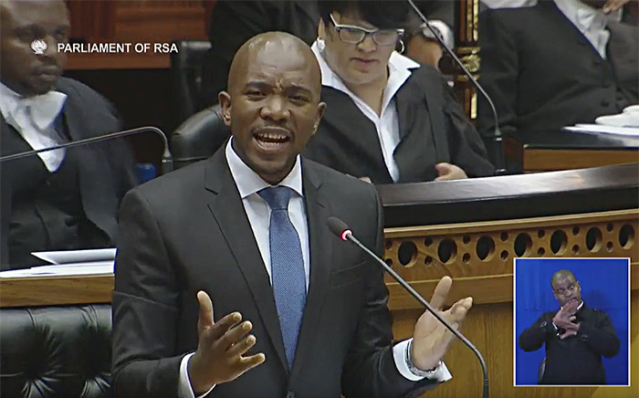 A screen grab of DA leader Mmusi Maimane addressing Parliament. Picture: YouTube