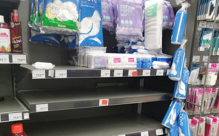 Shelves at a Pick n Pay left empty after stockpiling. Picture: Cindy Poluta/EWN.