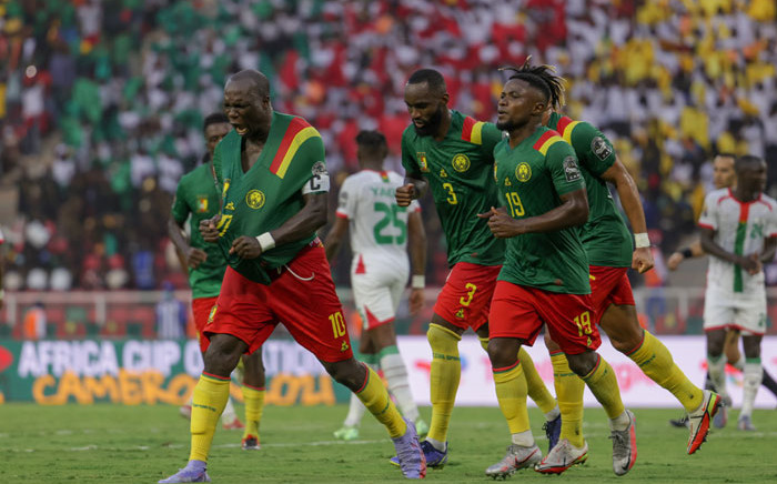 Cameroon players celebrate a goal in their Africa Cup of Nations opener against Burkina Faso on 9 January 2022. Picture: @CAF_Online/Twitter