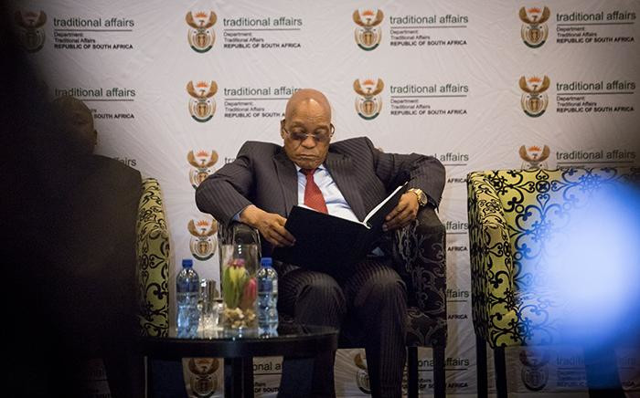 President Jacob Zuma reads through papers ahead of his address at the traditional leaders indaba in Boksburg on 29 May 2017. Picture: EWN