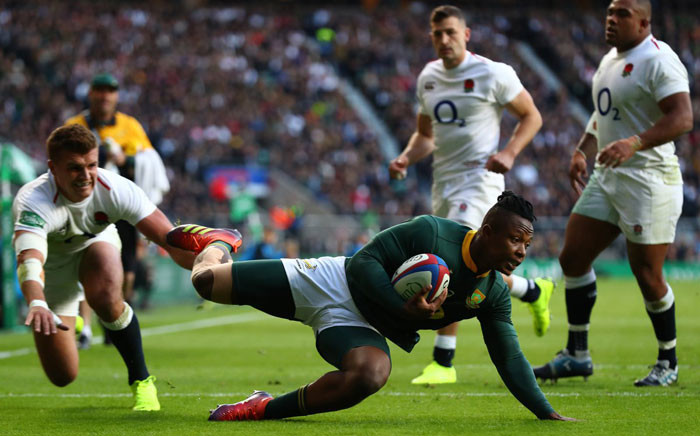 Sbu Nkosi scored the only try of the Test while Handre Pollard added two penalty goals. Picture: Twitter @Springboks.