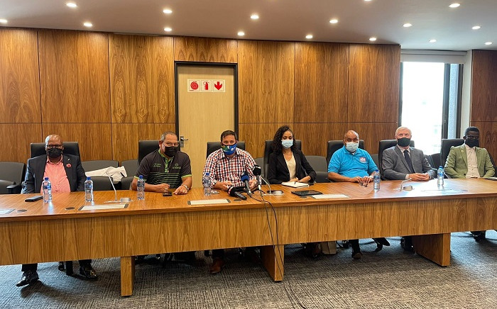 Multiparty coalition addressing media on 17 January 2022 after disruptions during the City of Joburg council meeting. Picture: Abigail Javier/Eyewitness News