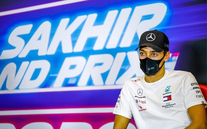 Mercedes' British driver George Russell speaks during the presser ahead of the Sakhir Formula One Grand Prix at the Bahrain International Circuit in the city of Sakhir on December 3, 2020.  Picture: AFP