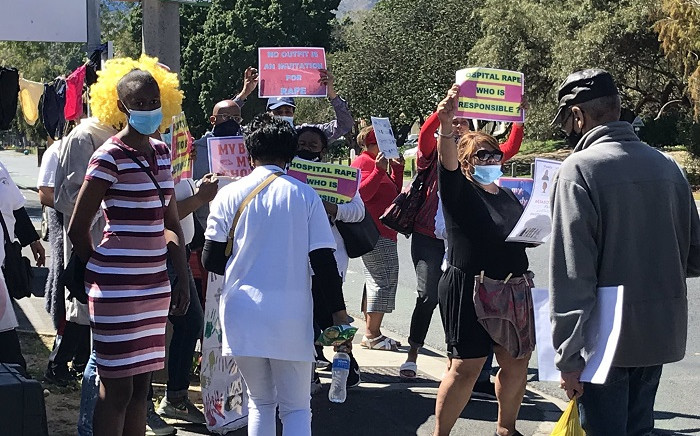 Demonstrators protest outside the Stellenbosch Hospital on 1 October 2021 after it emerged that a teenaged girl was raped in the psychiatric ward, allegedly by another patient. Picture: Kevin Brandt/Eyewitness News
