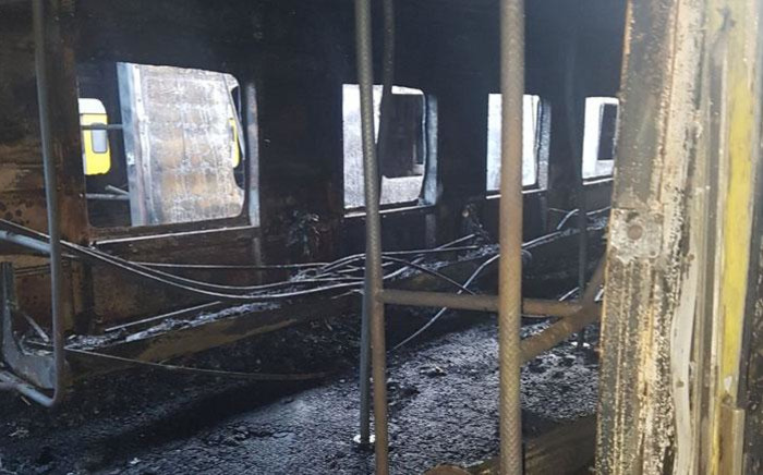 The wreckage of a train at the Cape Town train station following a fire on 21 July 2018. Picture: Prasa