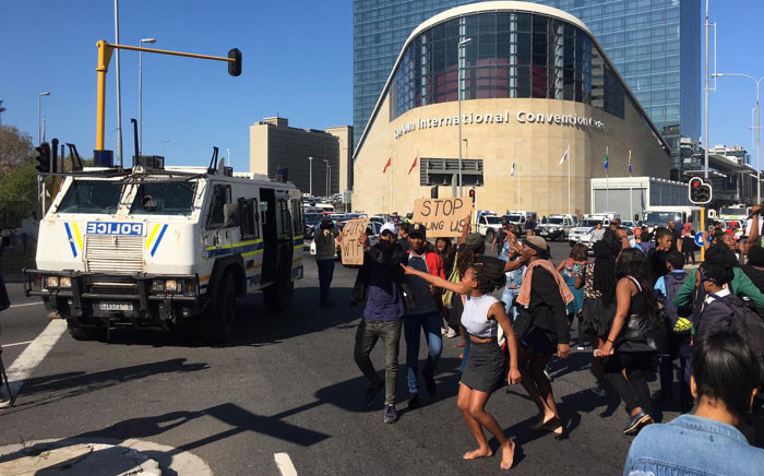 FILE: Protesters gathered outside the Cape Town International Convention Centre during a gender-based violence protest on 4 September 2019. Picture: EWN. 