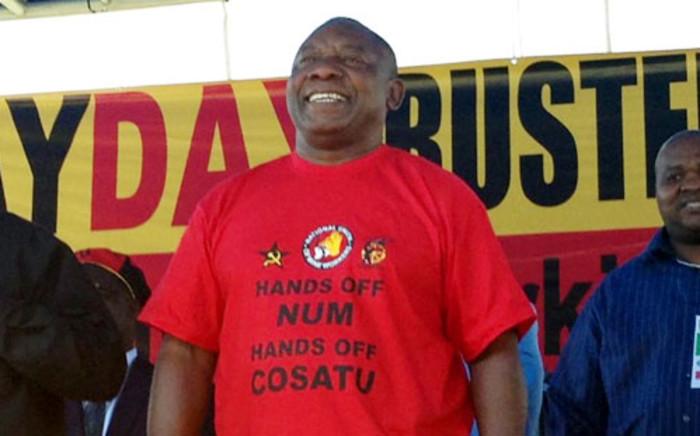 Cyril Ramaphosa at a Workers Day rally in Rustenburg. Picture: Gia Nicolaides/EWN.