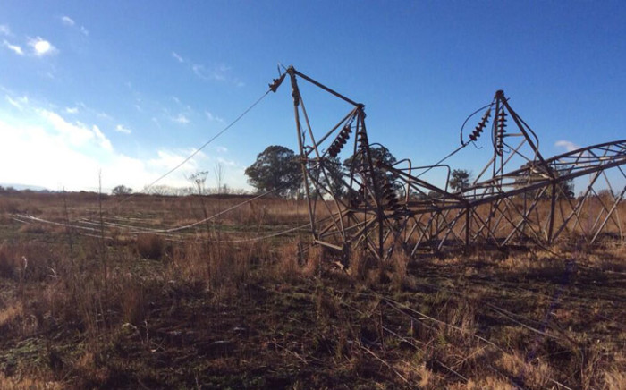 Broken pylons in Lenasia where power cable were stolen. Picture: Faizel Patel via Twitter.