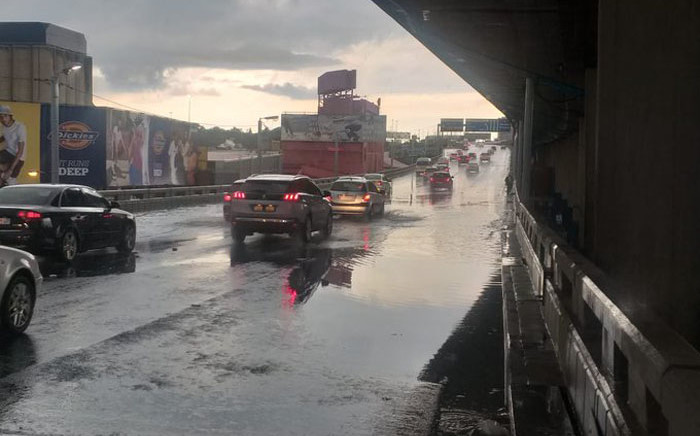 Traffic officers have blocked off a stretch the M1 double-decker freeway due to extreme flooding. Picture: Twitter/JMPD