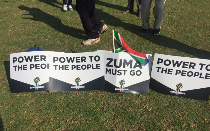 Posters seen on the ground in Pretoria where anti-Zuma demonstrators have gathered. Picture: Twitter/@Iavan13