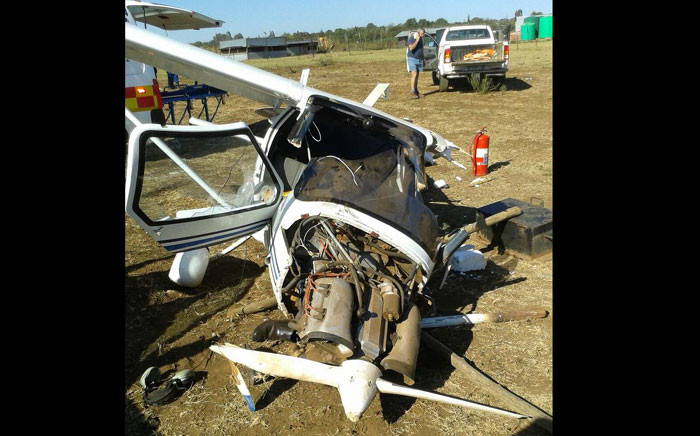 One man died after an aircraft crashed at the Kitty Hawk Aerodrome in Pretoria on 12 May 2016. Picture: @NetCare911 via Twitter.