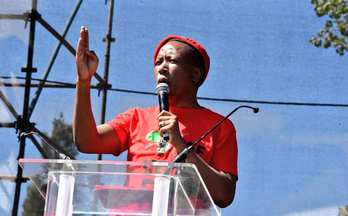 FILE: Economic Freedom Fighters leader Julius Malema addresses hundreds of members and supporters who gathered near the Dlomo Dam in Sharpeville on 21 March 2019 at the 25th commemoration of Human Rights Day. Picture: @EFFSouthAfrica/EWN 