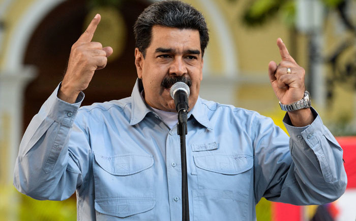 Venezuelan President Nicolas Maduro delivers a speech on the signature campaign launched to urge the United States' to put a halt to intervention threats against his government, at Bolivar square in Caracas, on 7 February 2019. Picture: AFP