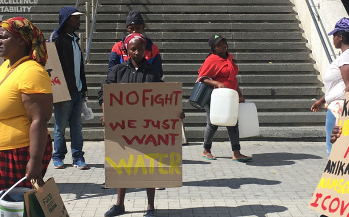 Khayelitsha residents protest outside the Cape Town Civic Centre on 25 March 2020. Picture: Jarita Kassen/EWN