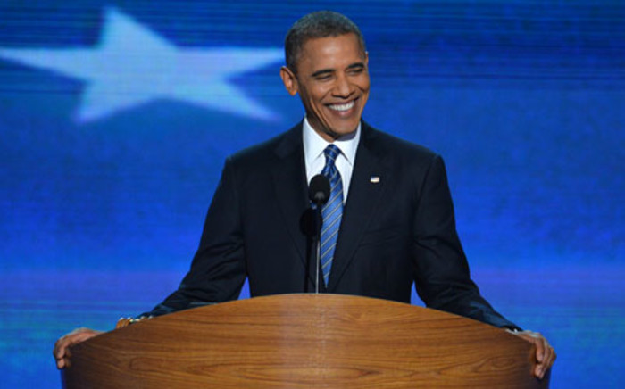  US President Barack Obama delivers his acceptance speech to run for a second term as president at the Time Warner Cable Arena in Charlotte, North Carolina, on September 6, 2012 on the final day of the Democratic National Convention (DNC). Picture: AFP.