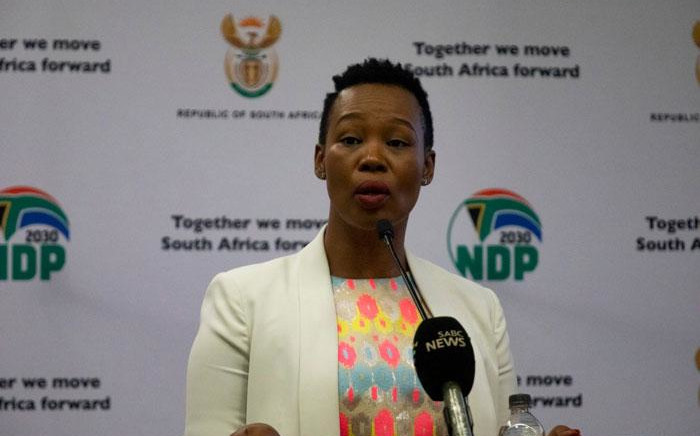 Communications Minister Stella Ndabeni-Abrahams at a media briefing on the coronavirus on 25 March 2020 in Pretoria. Picture: EWN