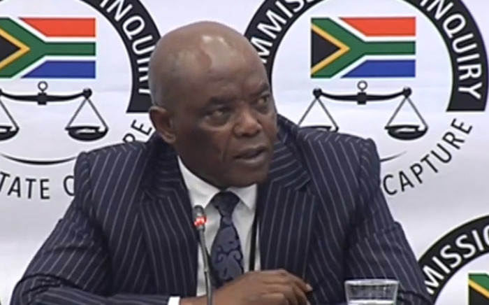 A screengrab of the former head of state protocol Bruce Koloane appearing at the Zondo Commission on 9 July 2019.
