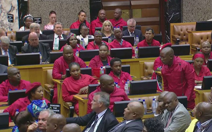 EFF MPs disrupt President Jacob Zuma's State of the Nation Address on 9 February 2017. Picture: YouTube screengrab.