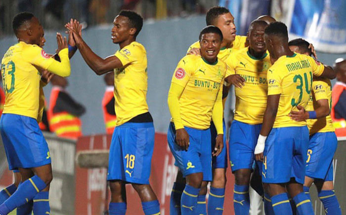 Mamelodi Sundowns players celebrate a goal. Picture: @Masandawana/Twitter