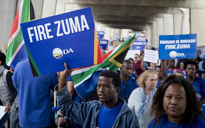 DA supporters joined the #DAMarch as they marched to Mary Fitzgerald square in Johannesburg against the leadership of President Jacob Zuma on 7 April 2017. Picture: Reinart Toerien/EWN.