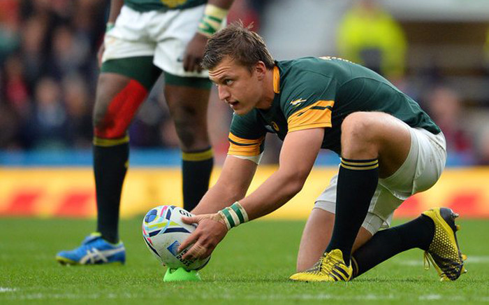 FILE: Handré Pollard takes a penalty during the Springboks vs New Zealand semifinal match at Twickenham in 2015. Picture: @rugbyworldcup/Twitter