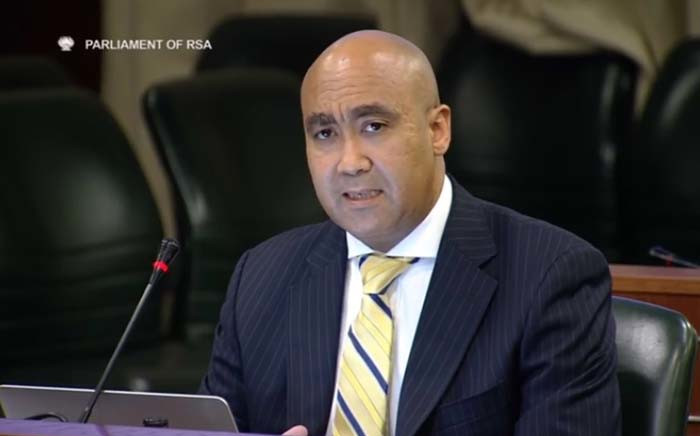A screengrab of National Director of Public Prosecutions Shaun Abrahams addressing MPs about the Estina Dairy Farm probe. Picture: YouTube.