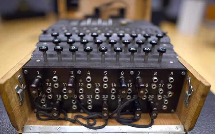 FILE: A rare and fully-functional German Naval four-rotor Enigma enciphering machine (M4) is viewed at Bonhams New York in October 2015. Picture: AFP.