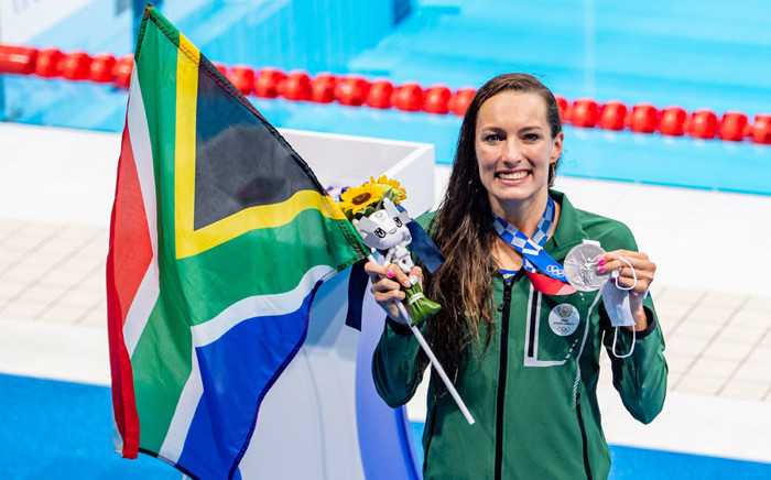 Tatjana Schoenmaker with her silver medal after placing second in the Olympic women's 100m breaststroke final on 27 July 2021. Picture: Anton Geyser/SASPA/SASI