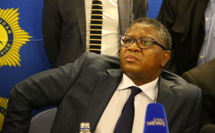 Police Minister Fikile Mbalula addresses media during a presser at Nyanga Junction Mall in Cape Town. Picture: Bertram Malgas/EWN