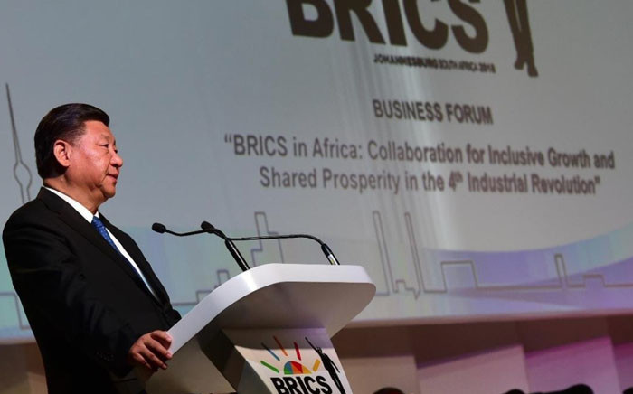 Chinese President Xi Jinping addressing the presidential session of the BRICS Business Forum in Sandton, Johannesburg. Picture: @SAgovnews/Twitter