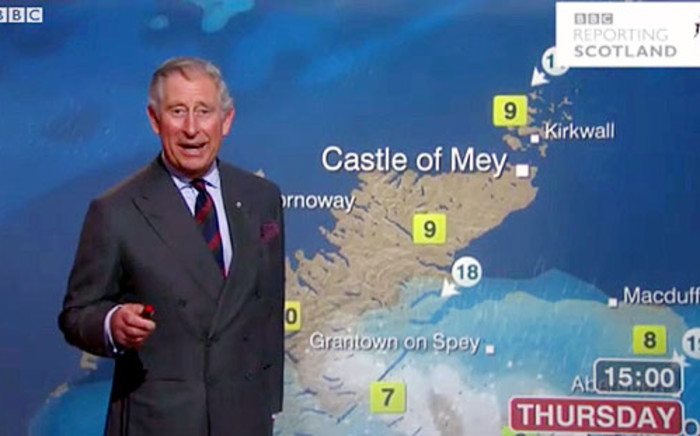 Prince Charles presents the weather report on BBC. Picture: AFP
