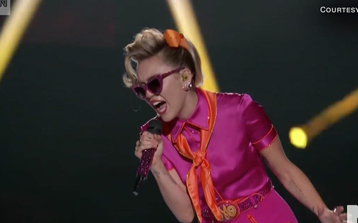 Miley Cyrus performs at the 2017 MTV VMAs. Picture: Screengrab MTV.