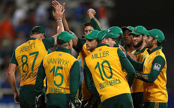 FILE: Proteas Twenty20 squad celebrate during a match against the West Indies in January 2015. Picture: Official CSA Facebook.