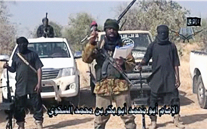 A screen grab from a Boko Haram video shows the leader of the terrorist group Abubakar Shekau delivering a message. The 35-minute message was posted on YouTube. Picture: AFP/Boko Haram