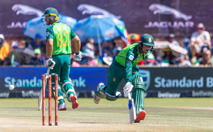South Africa batsman Quinton de Kock safely makes his ground during the 3rd ODI cricket match between South Africa and Australia at Senwes Park on 7 March 2020. Picture: AFP.
