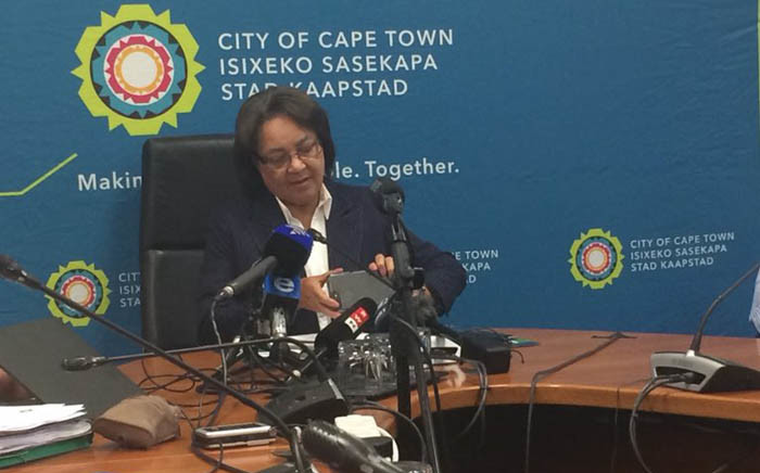 Mayor Patricia de Lille briefing the media on the water crisis in Cape Town on 18 January 2018. Picture: Graig Lee Smith/EWN