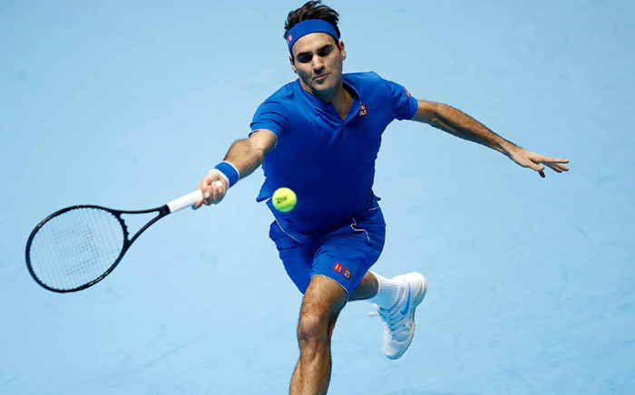 Roger Federer in action during his group stage match against Austria’s Dominic Thiem. Picture: @ATPWorldTour/Twitter.