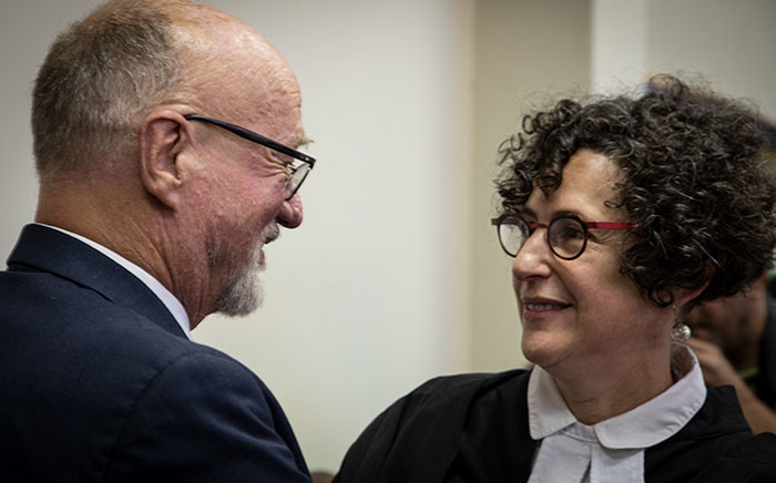 Derek Hanekom and his lawyer Carol Steinberg pictured at the Durban High Court on 23 August 2019. Picture: Xanderleigh Dookey/EWN