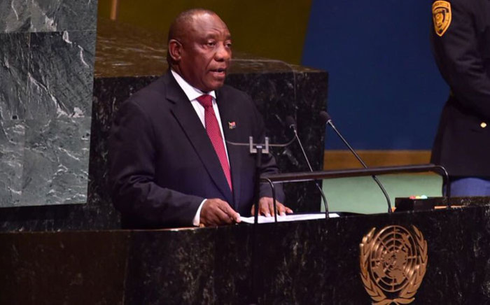 President Cyril Ramaphosa addresses the UN General Assembly in New York on 25 September 2018. Picture: @PresidencyZA/Twitter