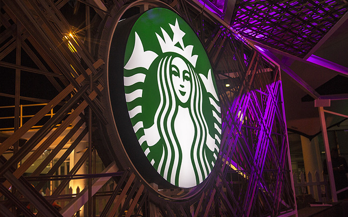 The Starbucks coffee logo at the launch of its first South African branch in Rosebank, Johannesburg, on 20 April 2016. Picture: Reinart Toerien/EWN.