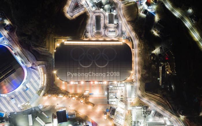 A general view shows the Olympic rings on the roof of the skating venue of the 2018 Pyeongchang winter Olympics in Gangneung on 3 February 2018. Picture: AFP