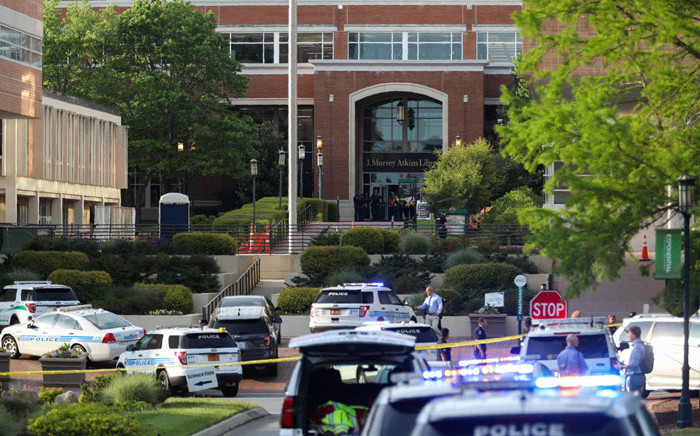 Police keep the campus on lockdown after a shooting at the University of North Carolina Charlotte in University City, Charlotte, on 30 April 2019. Picture: AFP