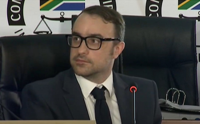 A screengrab of Paul Holden, a researcher at Shadow World Investigations, testifying at the state capture commission on 3 December 2020. Picture: SABC Digital News/YouTube