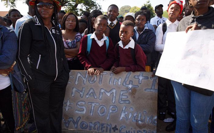 Hundreds of community members marched to the Mamelodi Police Station to protest against the police's poor response after 10-year-old Katlego Joja went missing. She was later found dead in a river near her home. Picture: Ihsaan Haffejee/EWN 