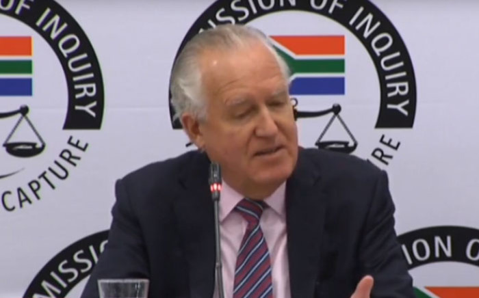 A screengrab of British politician Peter Hain appearing at the Zondo commission of inquiry on 18 November 2019.